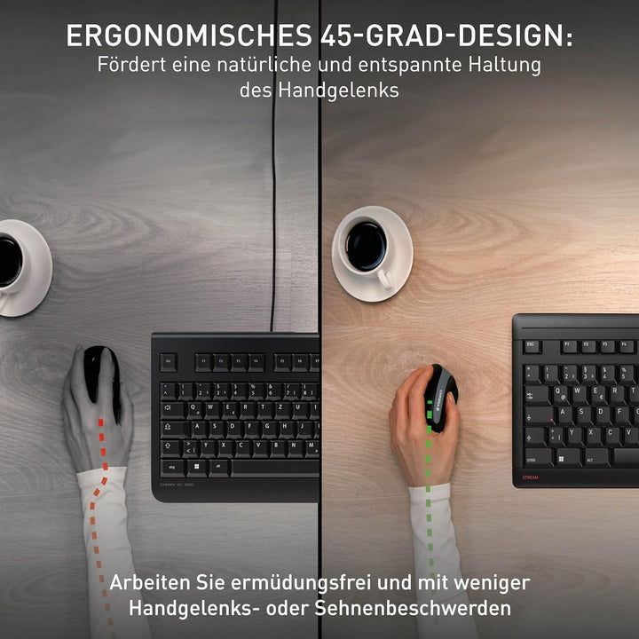 CHERRY MW 4500 Left, kabellose Maus, ergonomische Linkshändermaus im 45° Design, 6 Tasten und Scroll