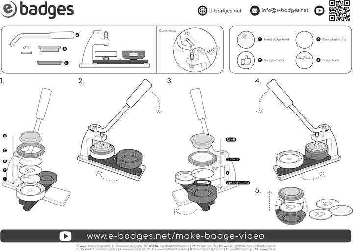 Buttonmaschine 58mm Pins | Button Maker mit 100 Buttons | Buttons Selber Machen | Button Maschine Se