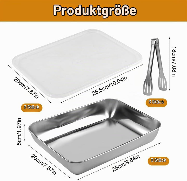 Panierschalen Set 3-Teilig, 25x20x5cm Edelstahl Schale Rechteckig,PanierstrassE Set,Panierstrasse mi