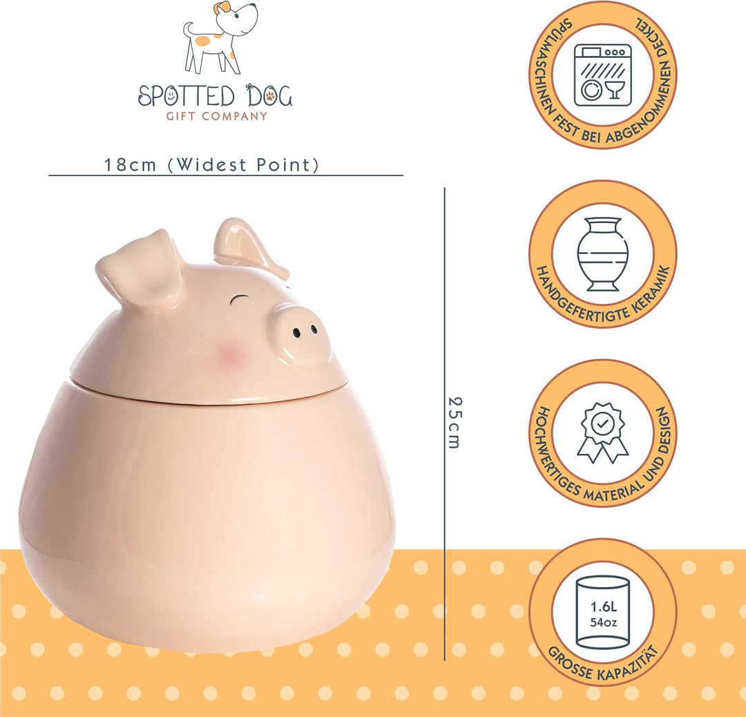 SPOTTED DOG GIFT COMPANY - Keksdose Keramik, Vorratsdose 1.6L mit Deckel, Schwein Küche Deko und Ges