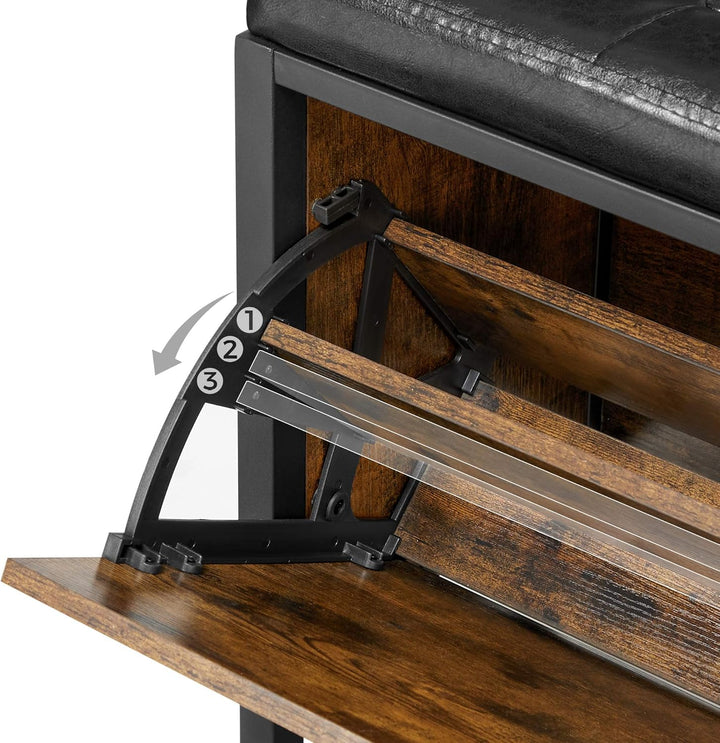 VASAGLE Schuhbank, gepolsterter Schuhorganizer mit Klappe, Schuhschrank für 6 Paar Schuhe, Stahlgest