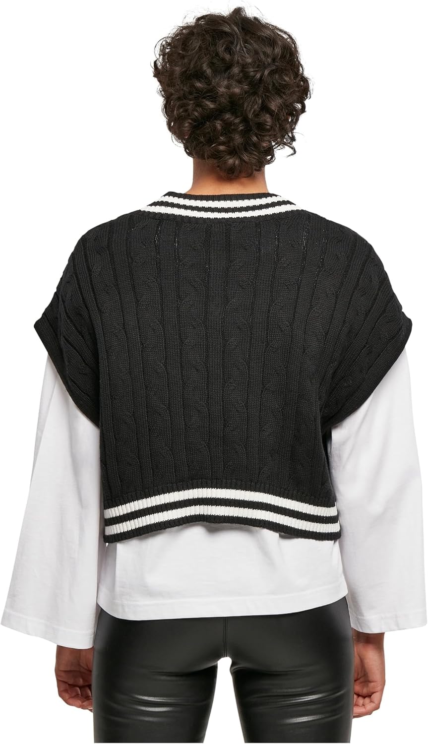 Urban Classics Ladies Cropped Knit College Slipover, stylischer Strickpullunder für Damen im College