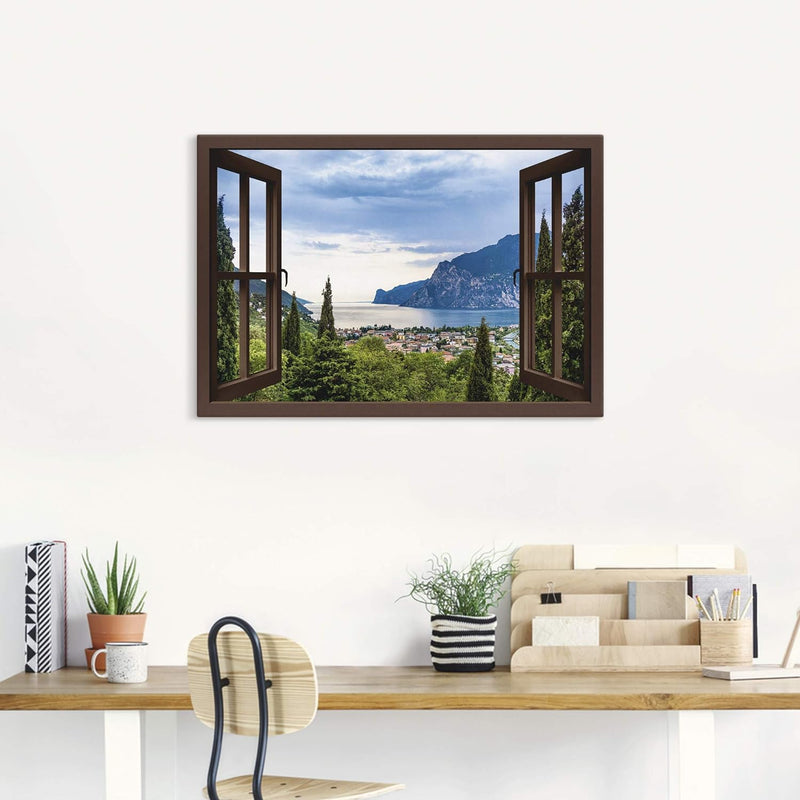 ARTland Leinwandbilder Wandbild Bild Leinwand 70x50 cm Querformat Fensterblick Gardasee Landschaft S