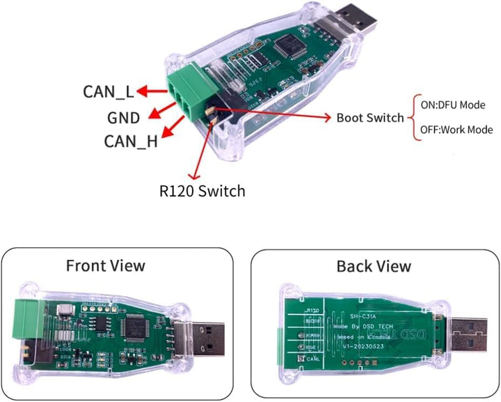 DSD TECH SH-C31A USB-zu-CAN-Adapter mit FD-Unterstützung basierend auf Canable 2.0