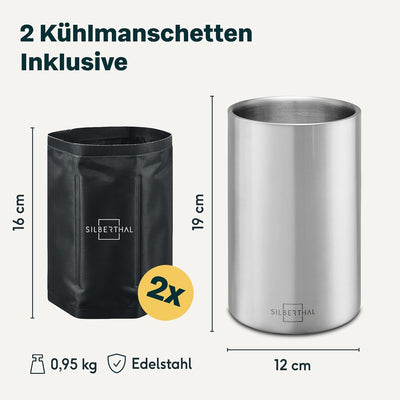 SILBERTHAL Weinkühler Edelstahl Doppelwandig mit 2 Kühlmanschetten - Aktive Kühlung mit Kühlmanschet