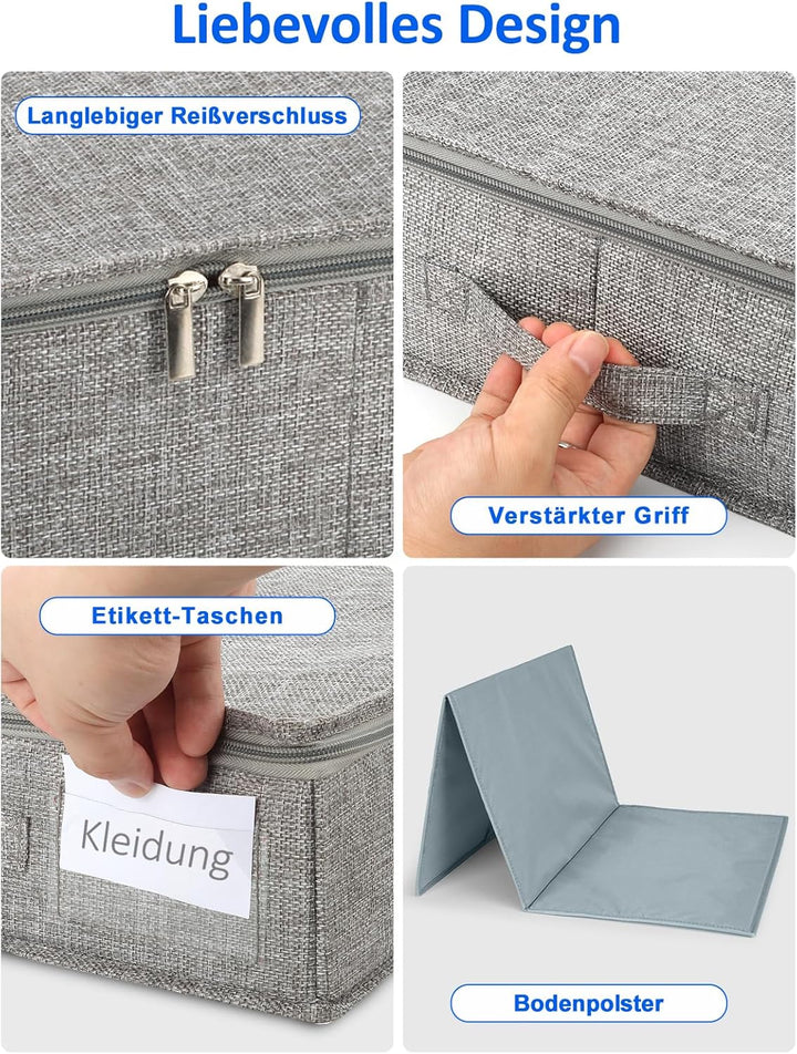 Unterbett-Aufbewahrungsbox flach 85 x 40 x 10 cm, Leinen mit PP-Innenverstärkung, 2-Wege-Reissversch