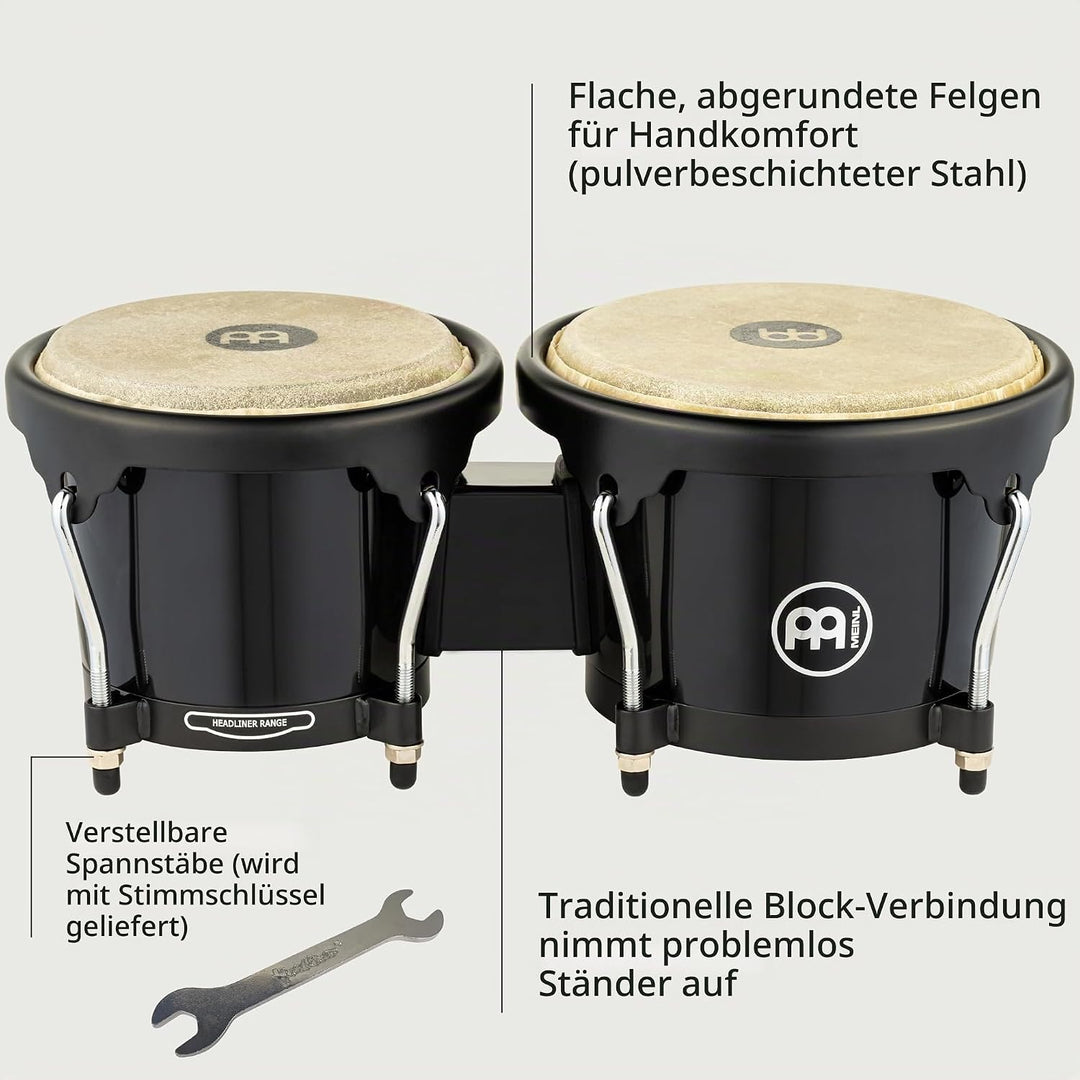 Meinl Percussion HB50BK ABS-Plastik Bongo-Set, Headliner Series, Durchmesser 16,51 cm (6,5 Zoll) Mac