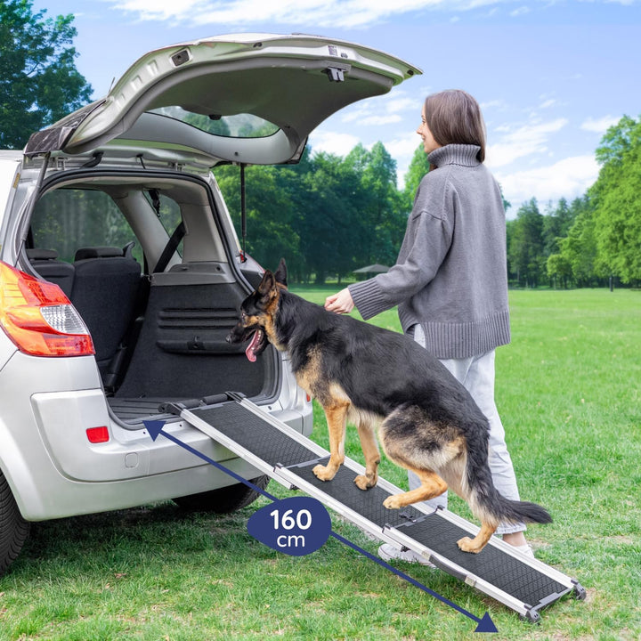 Hunderampe Auto Klappbar- Teleskop Alu Rampe für grosse Hunde - Stabile Hundetreppe Auto & SUV - rut
