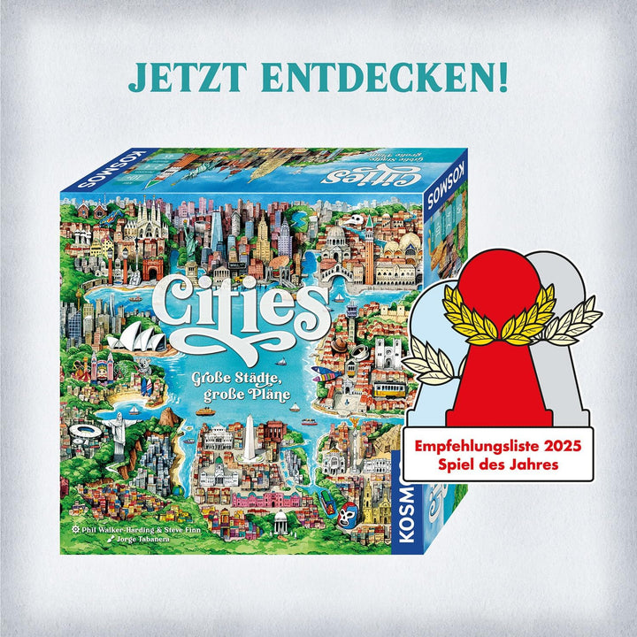 KOSMOS 685096 Cities - Grosse Städte, grosse Pläne, Städtebauspiel, Brettspiel für 2-4 Spieler, Gese