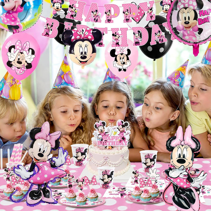 Partygeschirr 109 Stück Minnie Geburtstagsdeko Mädchen Junge Deko 2 Jahre, Thema Kindergeburtstag Lu