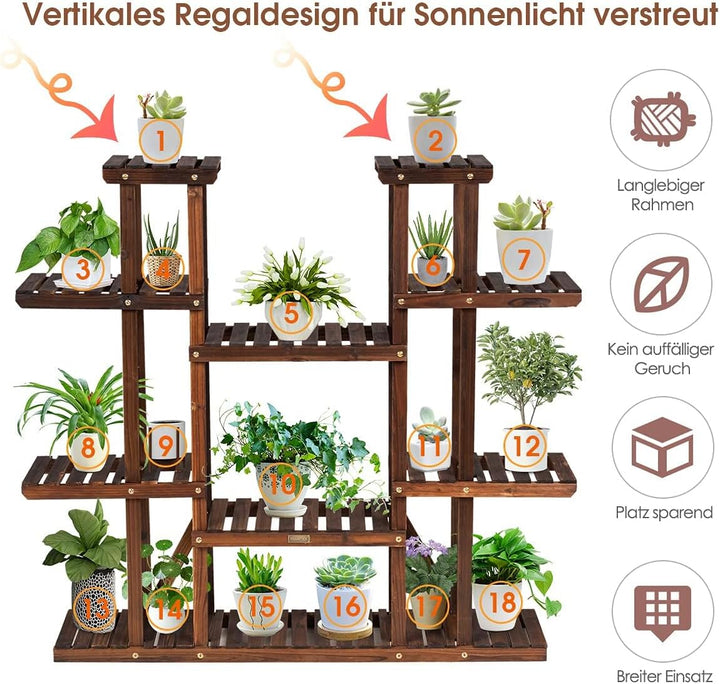 COSTWAY Pflanzenregal Blumenregal, Blumenständer Holz, Blumentreppe Garten, Pflanzentreppe mehrstöck