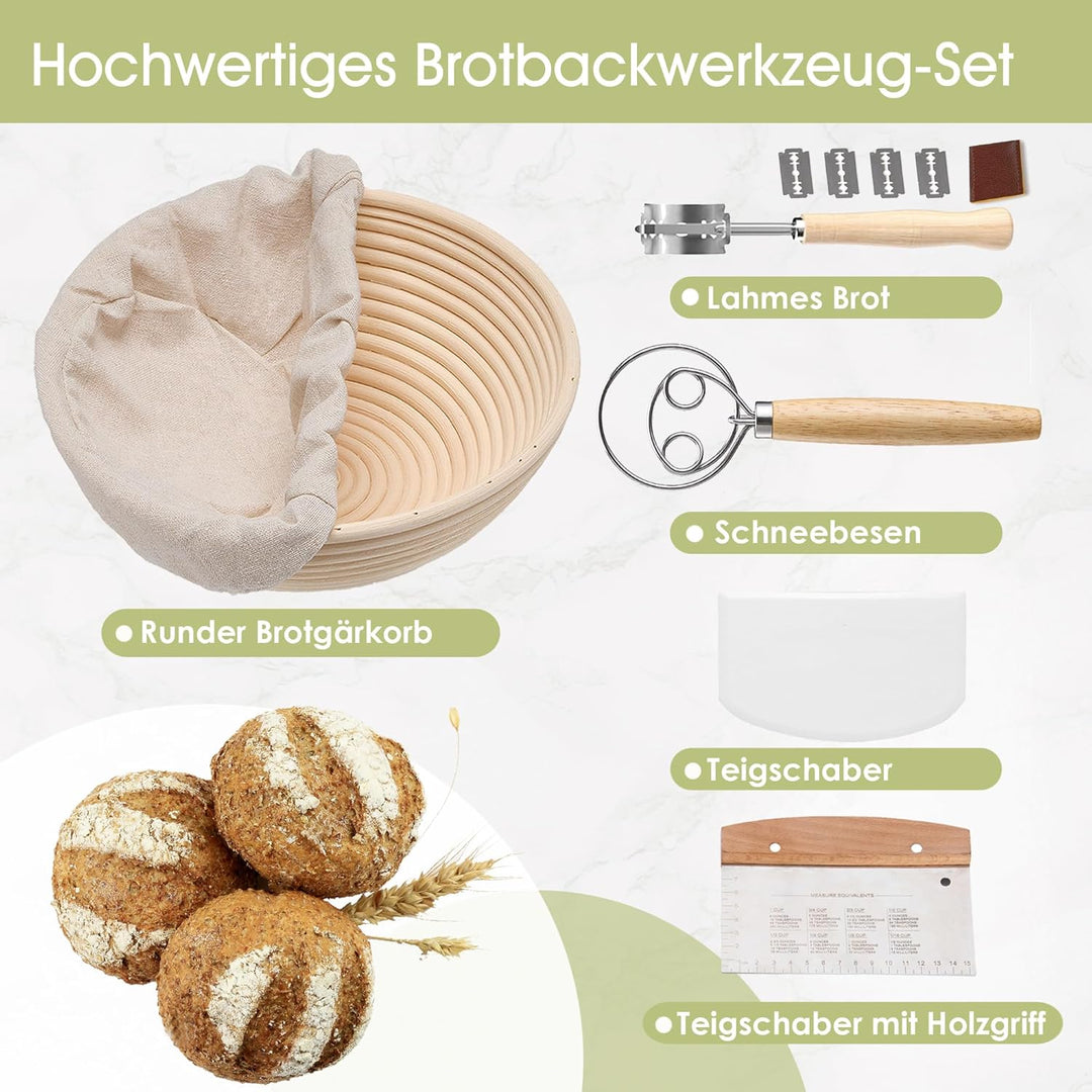 Herogo Gärkörbchen Set, 6-teilig Gärkorb Brot zum Brotbacken, 23cm Rund & 25cm Oval Gärkörbchen für