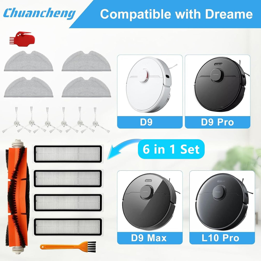 Chuancheng Zubehör-Set für Dreame D9, D9 Max, L10 Pro Staubsauger-Teile, inklusive 1 Hauptbürste, 6