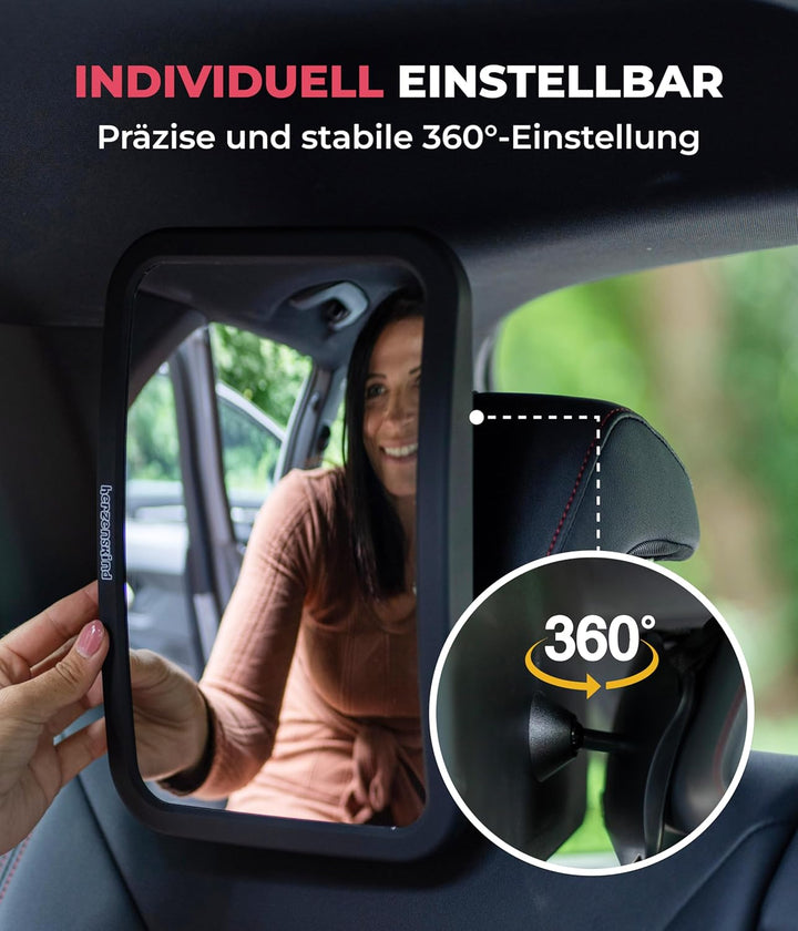 HerzensKind XXL Autospiegel für Babys im Rücksitz. 25% grösser für perfekte Übersicht. Rücksitzspieg