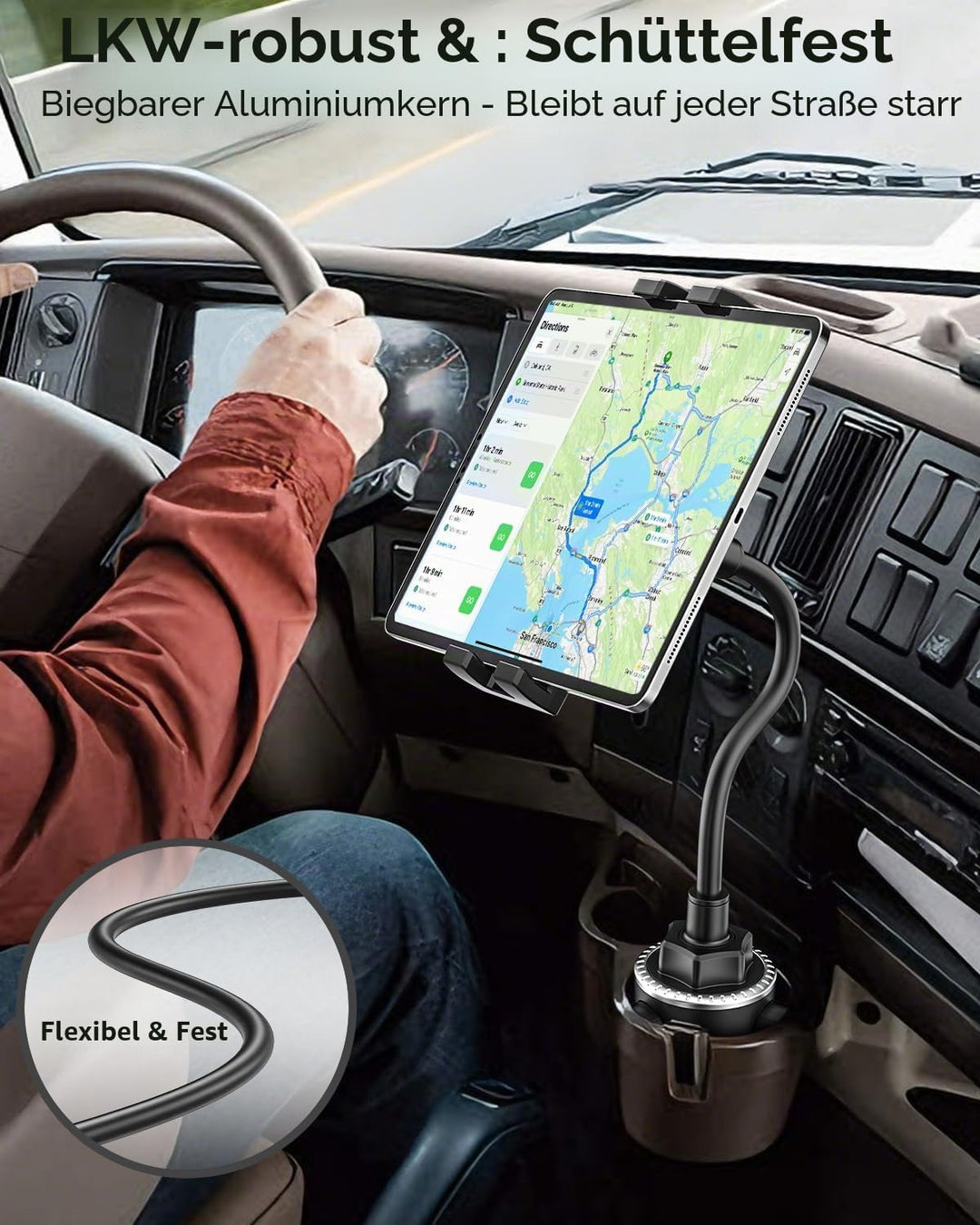 Oilcan Tablethalterungen Auto Becherhalter, Schwanenhals KFZ Tablet Getränkehalter mit Flexible Lang