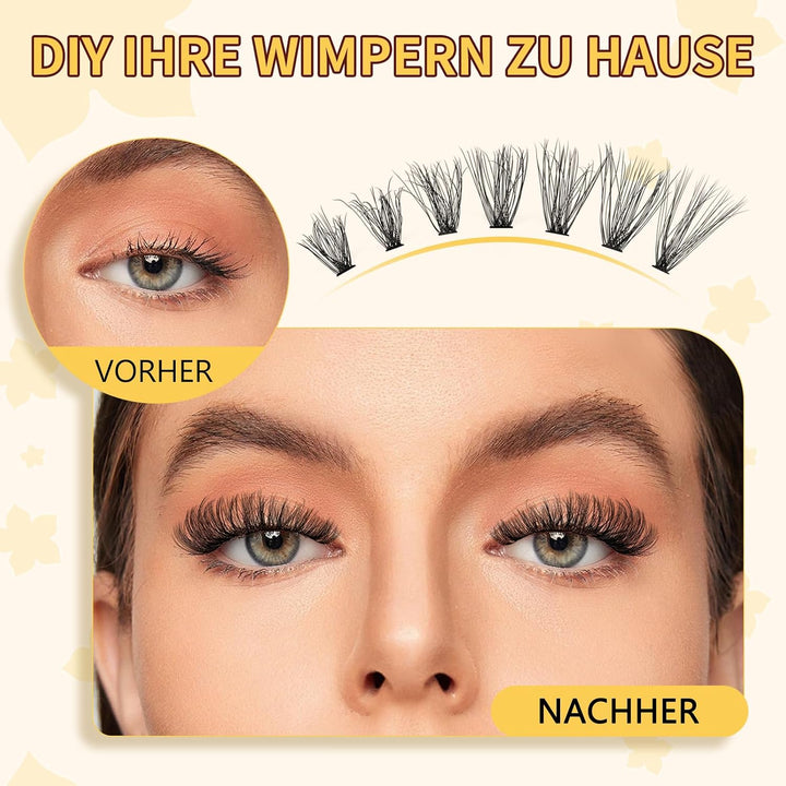 QUEWEL Wimpern-Extensions 320 Stück 30D+40D, DIY Lash Extension Set, Cluster Lashes mit Wimpernklebe