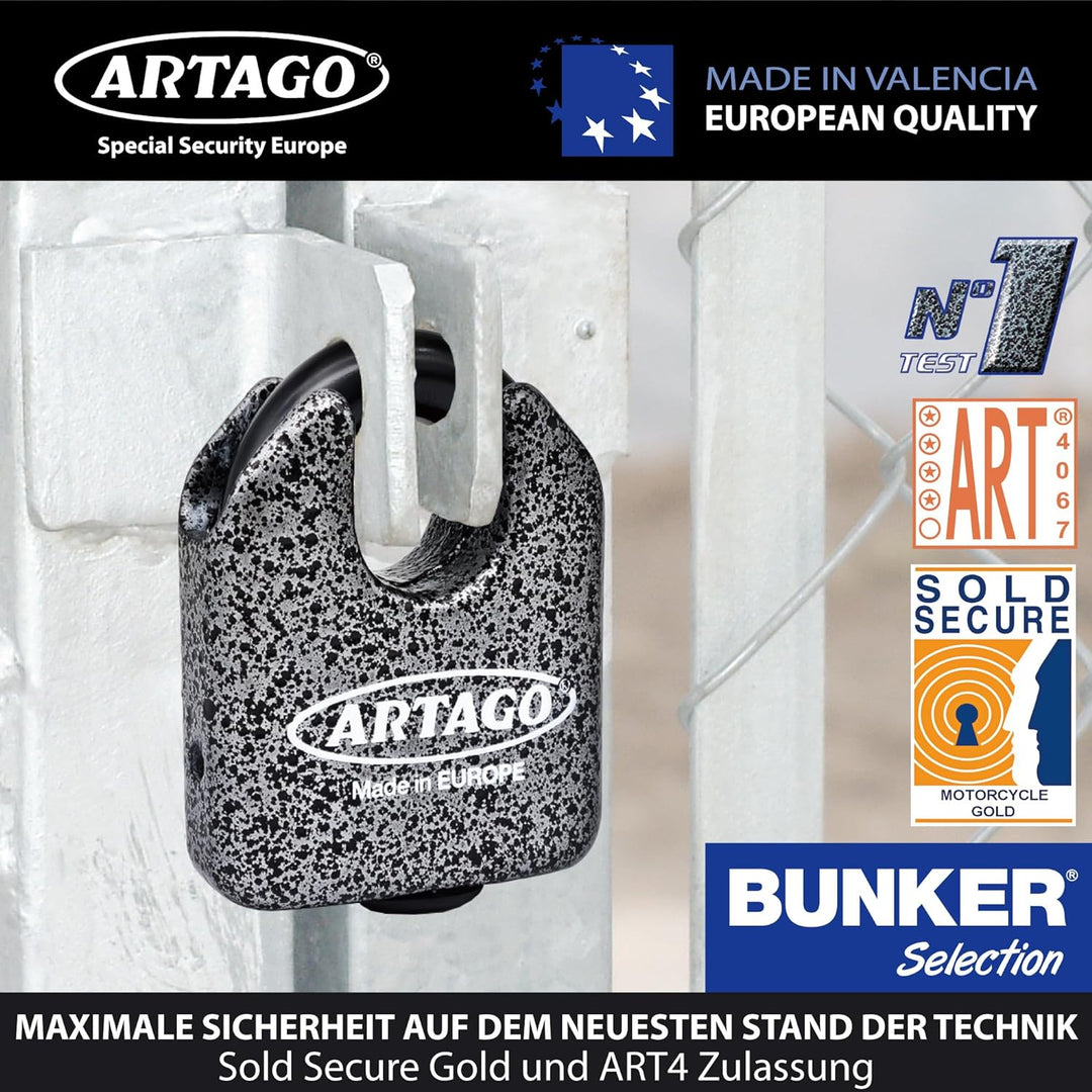 Artago 68T/B Hochwertiges Vorhängeschloss MONOBLOK Geschmiedeter Stahl Höchster Stärke, Zulassung So