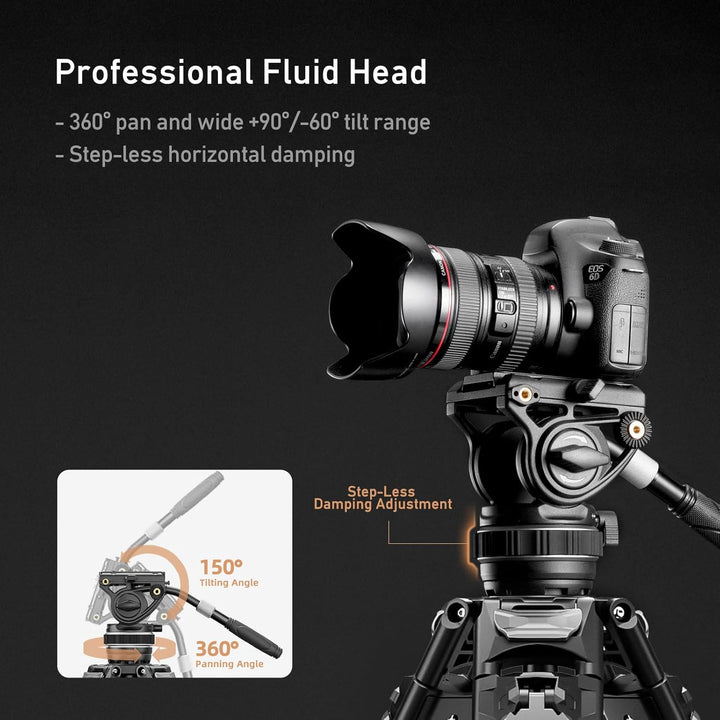 Cayer FA310H Video Tripod with K10 Fluid Head - One-Touch Leg Locks & Rapid Adjust - 22 lbs Load Alu