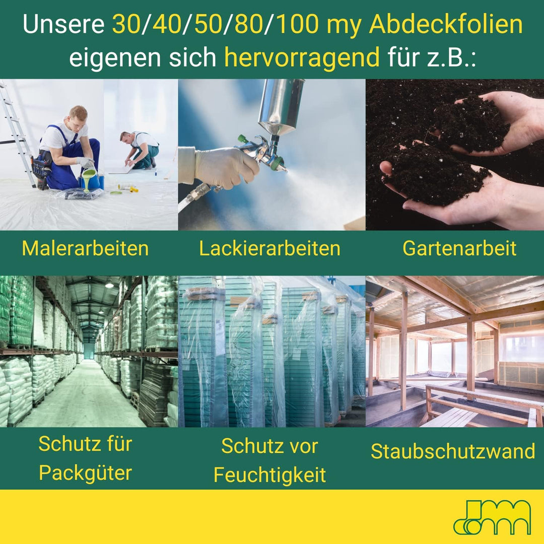 dm-Folien Abdeckfolie I 1,5 x 100 m I 40 My Stärke I Verschiedene Masse & Stärken I Transparente & r