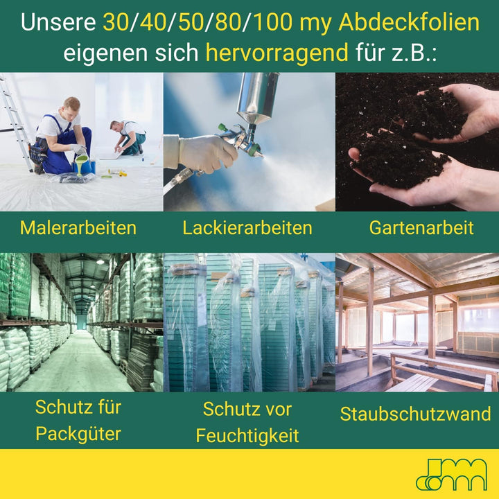 dm-Folien Abdeckfolie I 1,5 x 100 m I 40 My Stärke I Verschiedene Masse & Stärken I Transparente & r