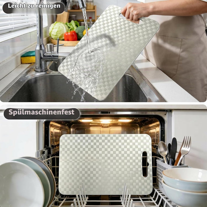 100% Reines Titan Schneidebrett 3er-Set, Beidseitig Nutzbar Kariertes Muster, Lebensmittelechte Küch