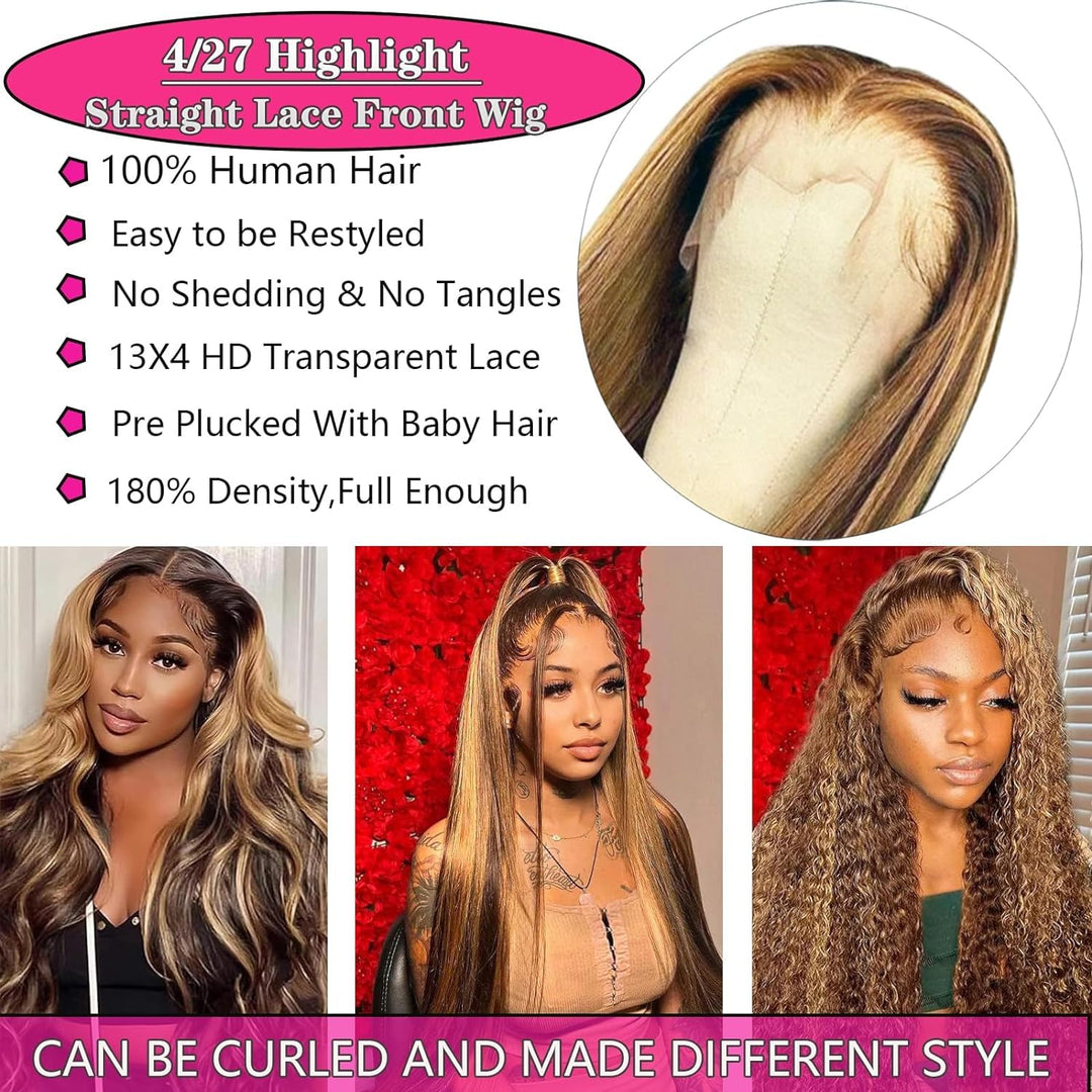 Ombre Highlight Lace Front Wigs Human Hair Wigs for Black Women Straight Echthaar Perücke Schwarz Fr