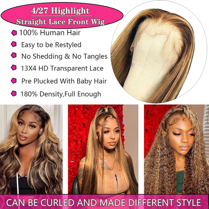 Ombre Highlight Lace Front Wigs Human Hair Wigs for Black Women Straight Echthaar Perücke Schwarz Fr