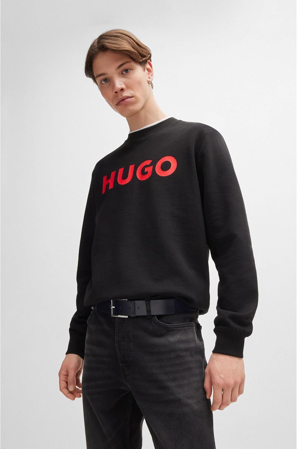 HUGO Herren Giaspo Sz40 Gürtel aus Leder mit Logo-Prägung auf der Schlaufe 80 Black1, 80 Black1