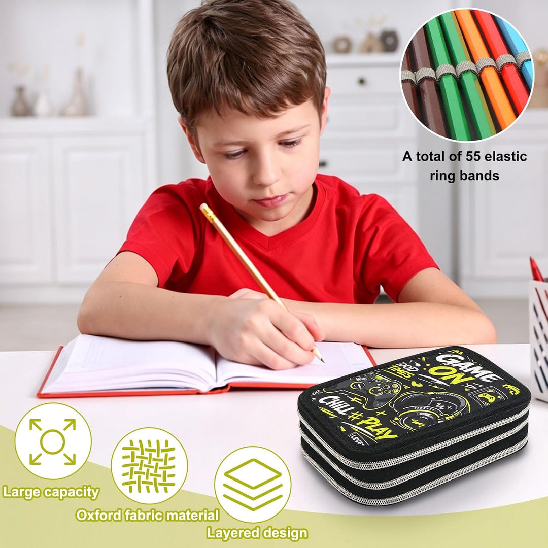 Gaming Federmäppchen Jungen 3 Fächer, Grosse Kapazität Federtasche 3fach Leer, Cooles Game Stifteetu
