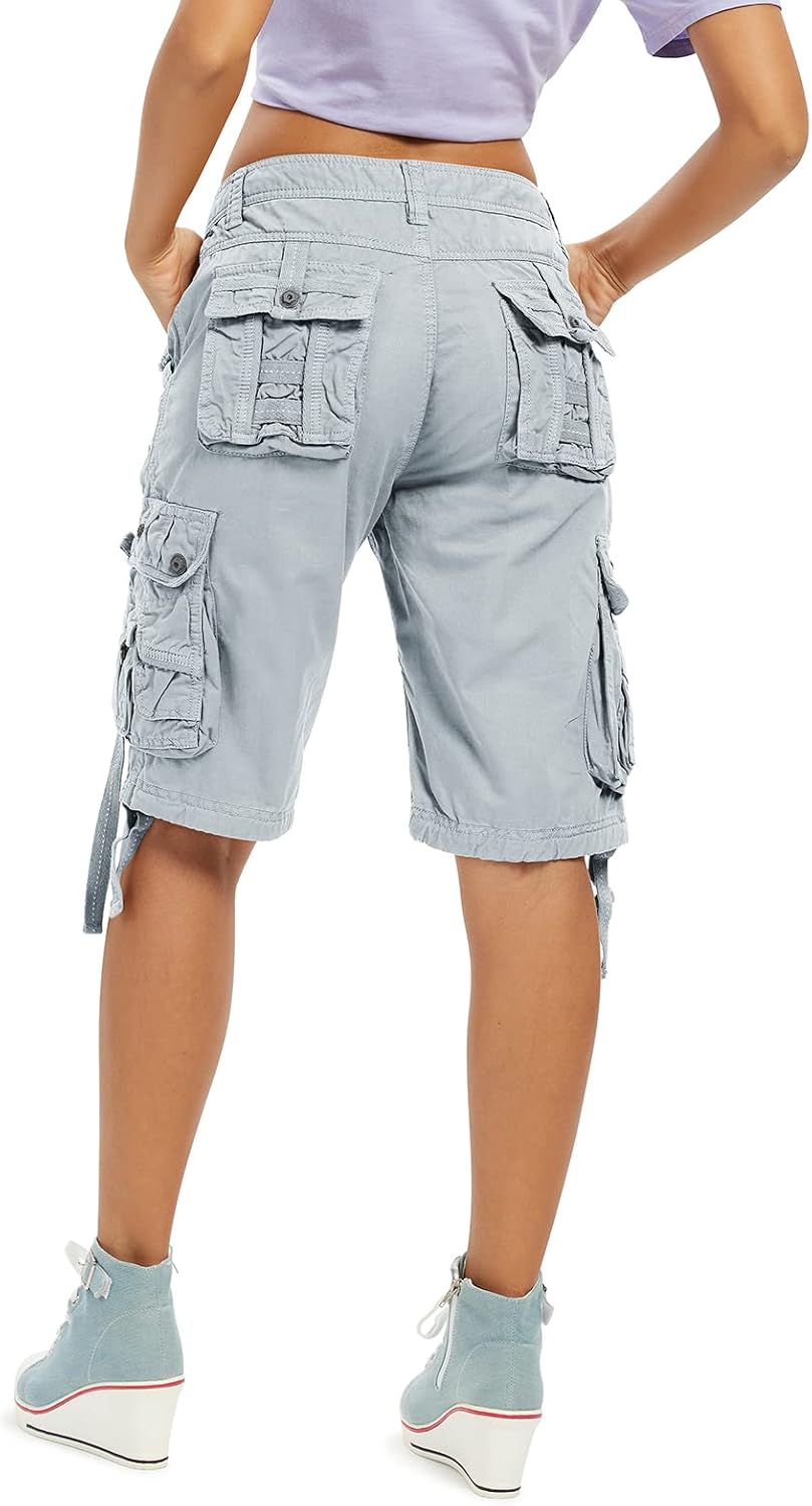 Aeslech Damen Loose Fit Cargo Shorts mit Multi Taschen Baumwolle Bermuda Shorts Casual Sommer Wander
