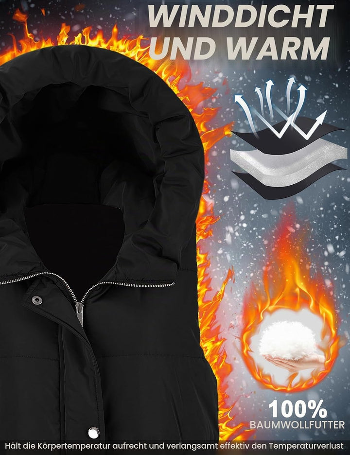 Yuson Girl Lange Jacke Weste für Damen Ärmellose Kapuzenweste Steppweste Damen Lang Winteroberbeklei