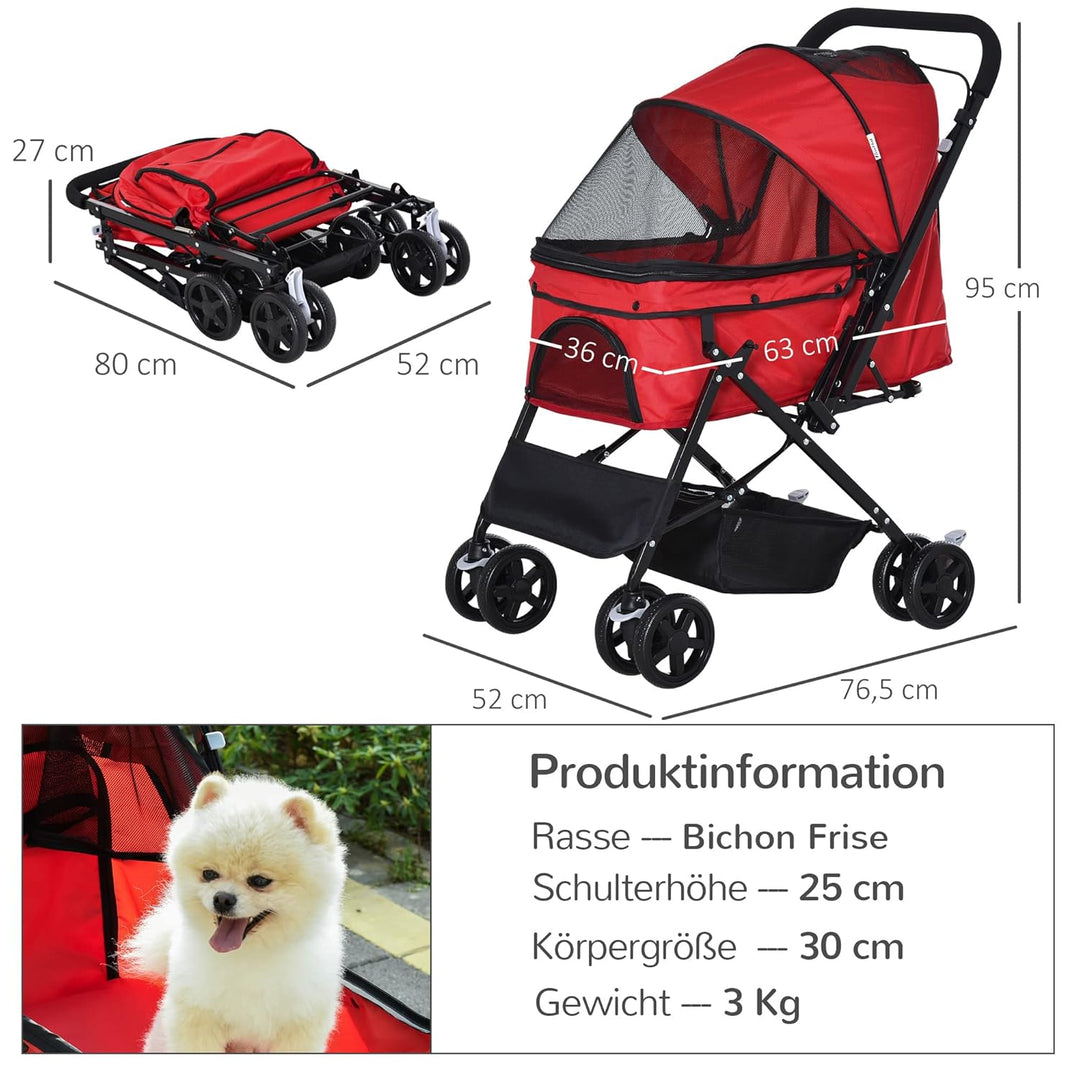 PawHut Hundebuggy Hundewagen Buggy für kleine Hunde und Katzen Haustierwagen Pet Stroller Katzenbugg