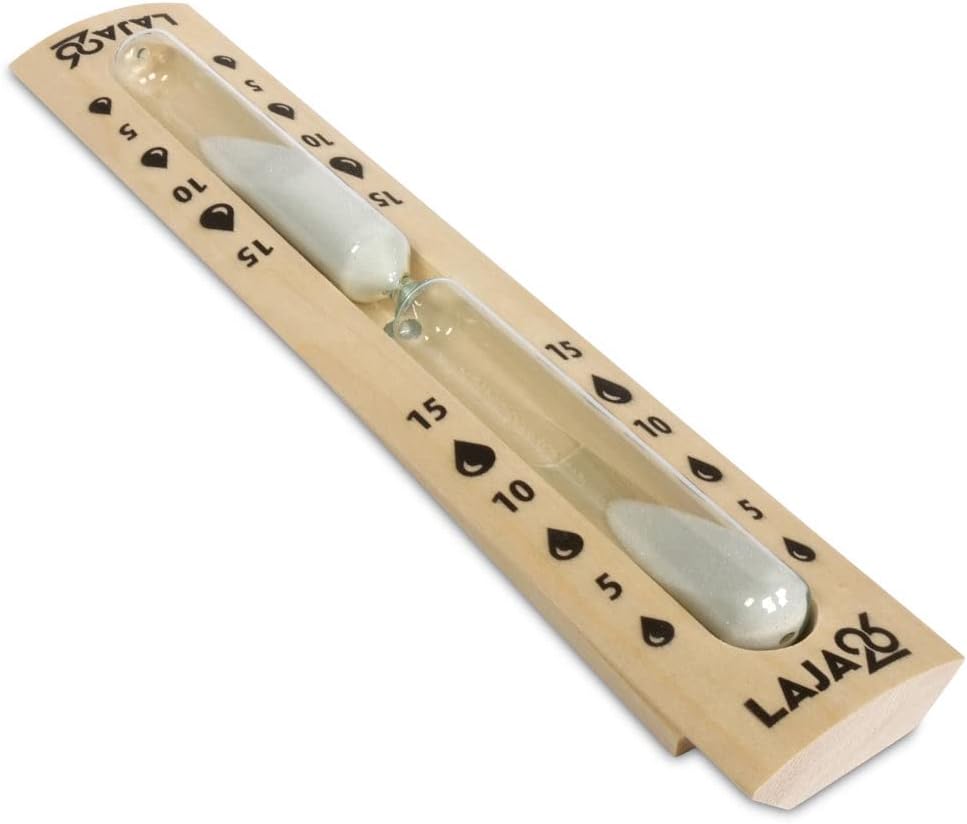 LaJa26 Sauna Sanduhr "Konvex" weisser Sand - FSC Espenholz - Drehgestell aus Holz zur Montage an der