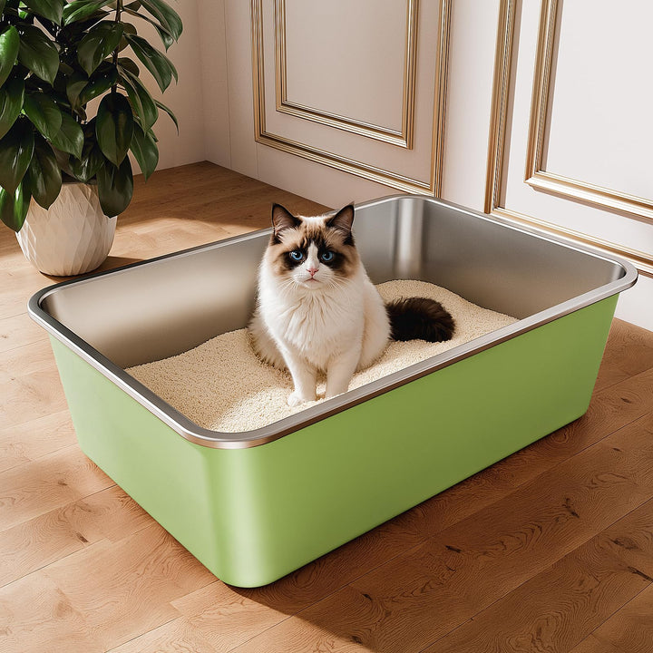 Edelstahl Katzenklo, Grosse Katzentoilette, XXL Katzentoilette Edelstahl Offen, Metall Katzenklo für