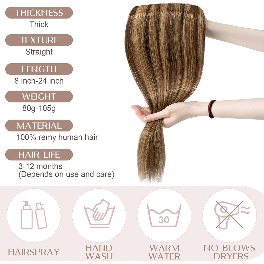 SEGO Haarteil Clip in Extensions Echthaar DICKER 1 Tresse 5 Clips Dicker Dichter Haarverlängerung 10