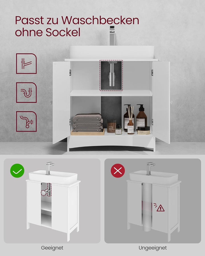 VASAGLE Waschbeckenunterschrank, Unterschrank, Waschtischunterschrank, Badezimmerschrank mit 2 Türen