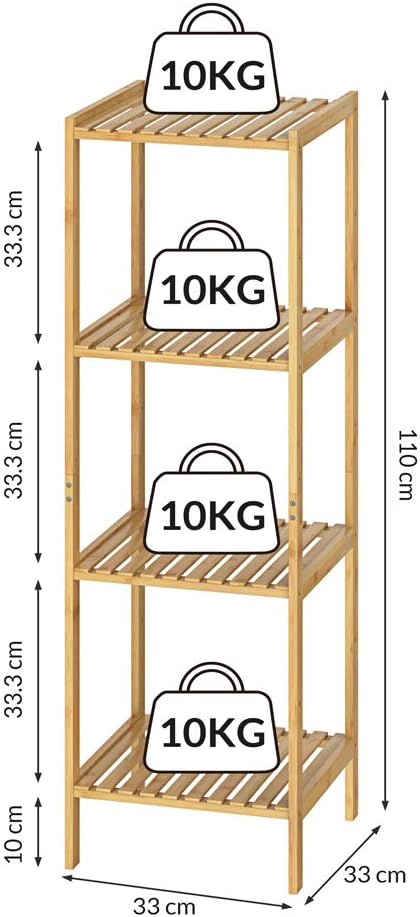 Casaria® Badezimmer Regal Bambus 4 Ablagen Belastbarkeit 40kg 110x33cm Bad Küche Kinderzimmer Wohnzi