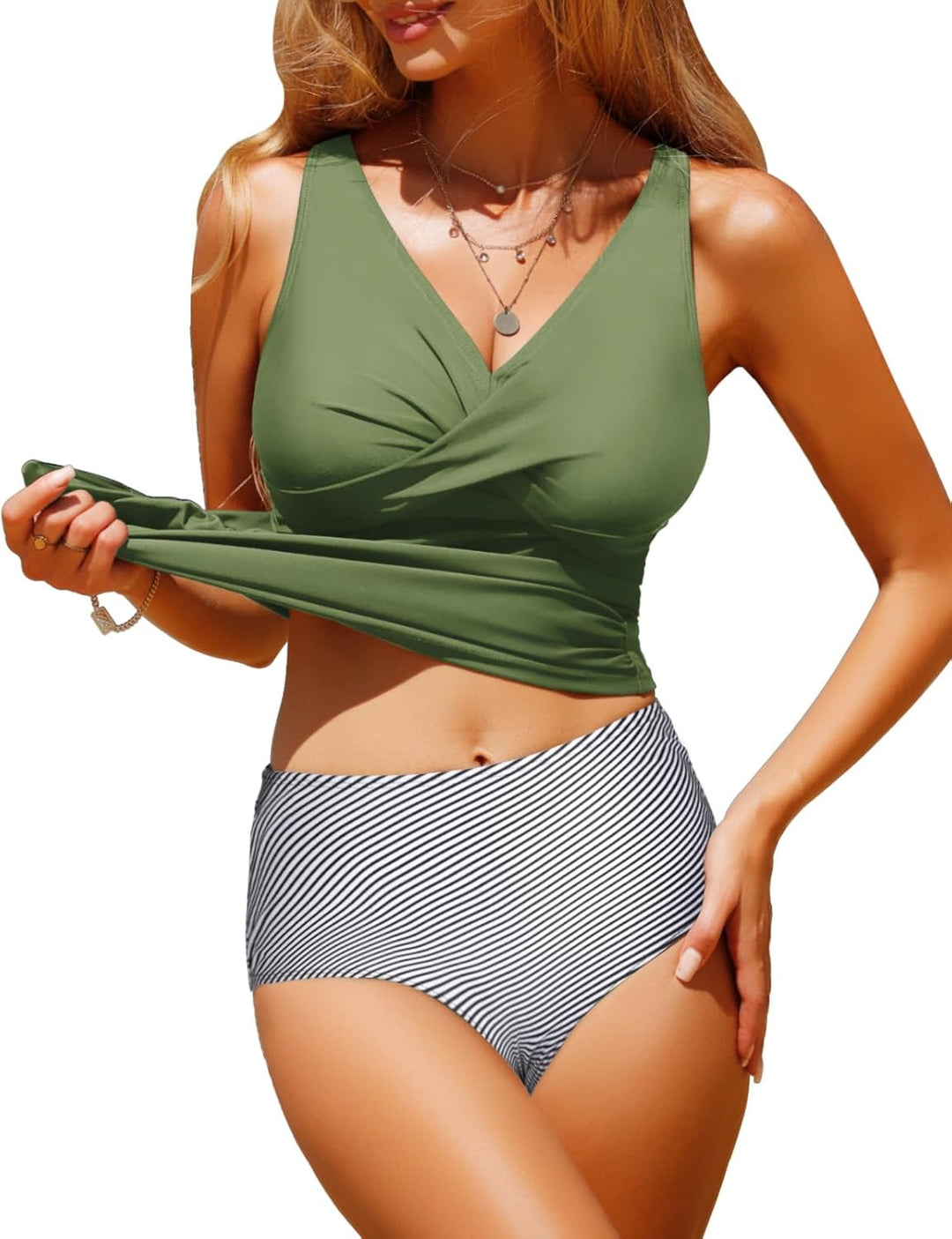 UMIPUBO Tankini Damen Bauchweg Sexy V-Ausschnitt Badeanzug Sets Grosse Grössen Push up Bademoden Hig