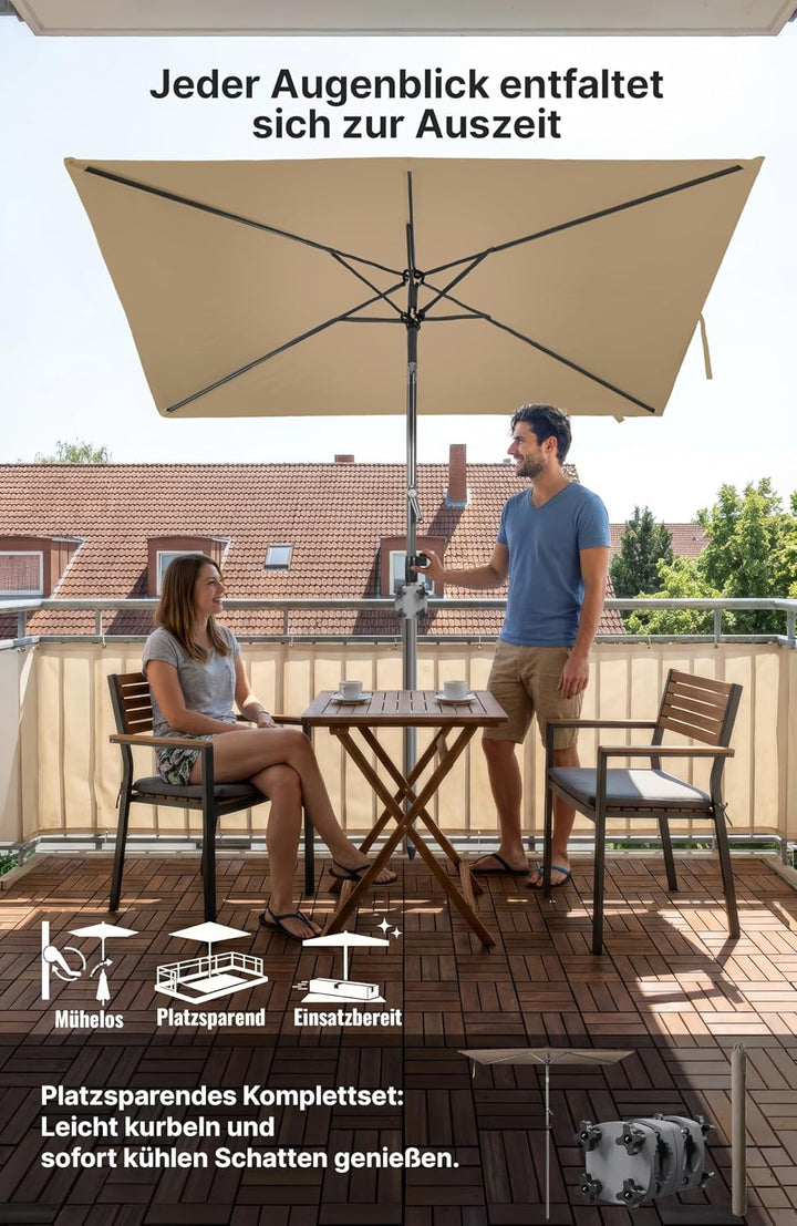 4smile SunnyShade Sonnenschirm Balkon mit Halterung im 3-er-Set, UV 50+, 210x140 cm, Taupe, Sonnensc