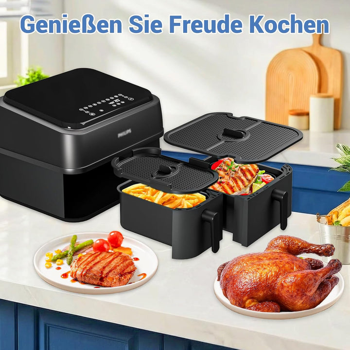 2 Stück Spritzschutz Zubehör für Philips Dual Basket Airfryer 3000-5000 serie 9L(3L/6L), Silikon Hei