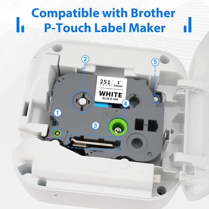 6er-Pack Kompatibel mit Tze 24mm Bänder Ersatz für Brother Tze-251 Tze-151 Tze-451 Tze-551 Tze-651 T