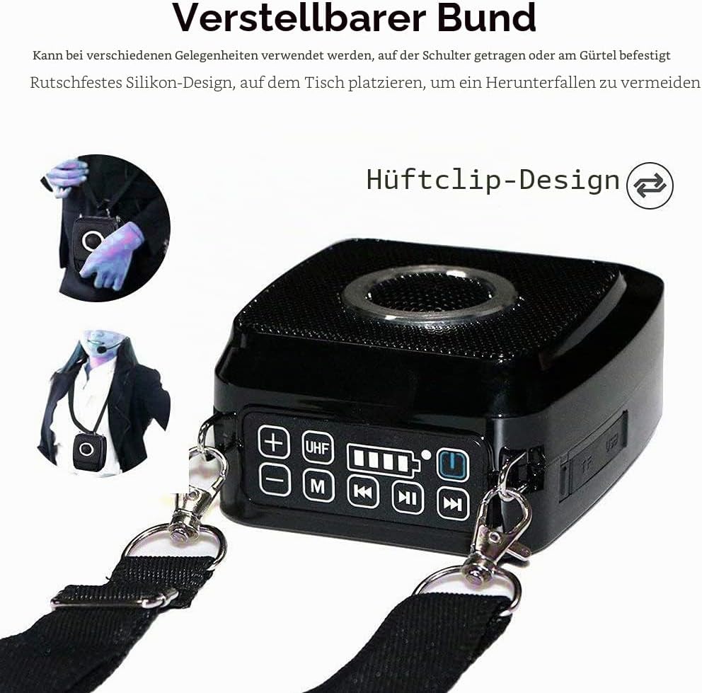 Sprachverstärker Tragbar Stimmverstärker Lautsprecher mit Mikrofons Handheld drahtlos Mikrofon und H