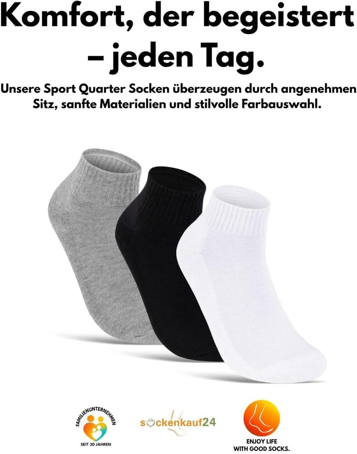 Sneaker Socken Quarter Sportsocken Herren & Damen (6 oder 12 Paar) Gepolstert mit Frotteesohle - Atm