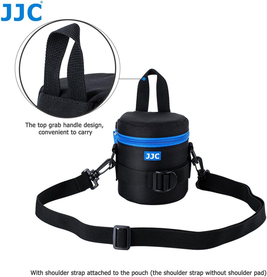 JJC Deluxe Objektiv Tasche mit 1 x Umhängeband, Wasserabweisend, Schwarz, passt Objektiv Durchmesser