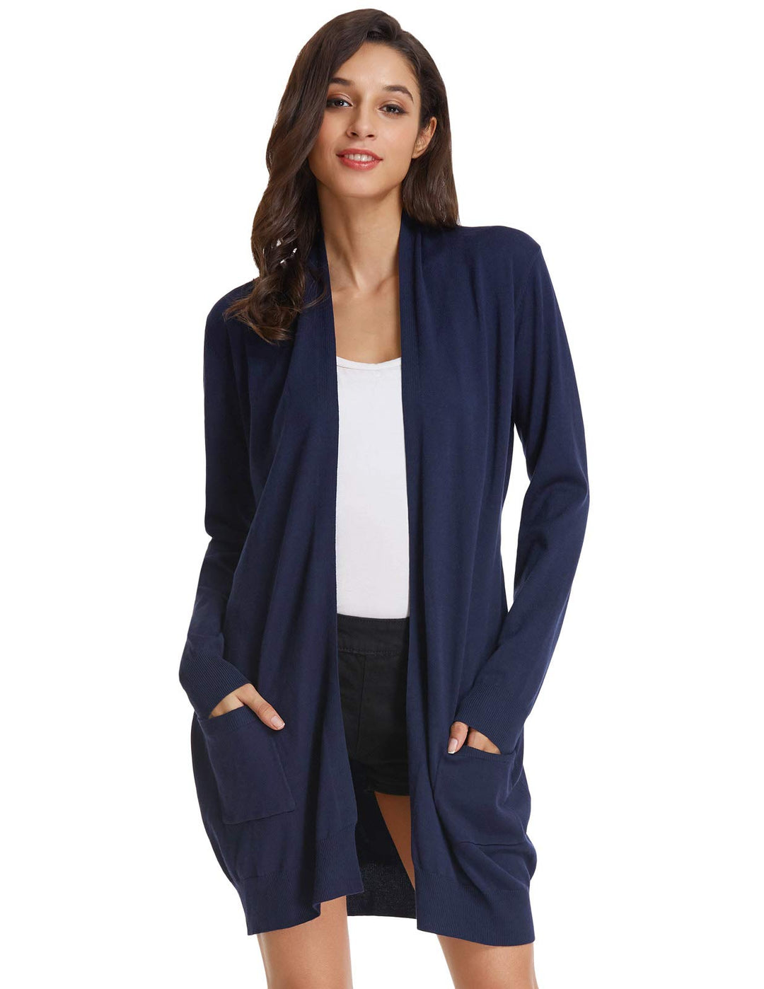 GRACE KARIN Damen Langarm Offene Strickjacke Lang Strickmantel Casual High Stretchy Cardigan mit Tas
