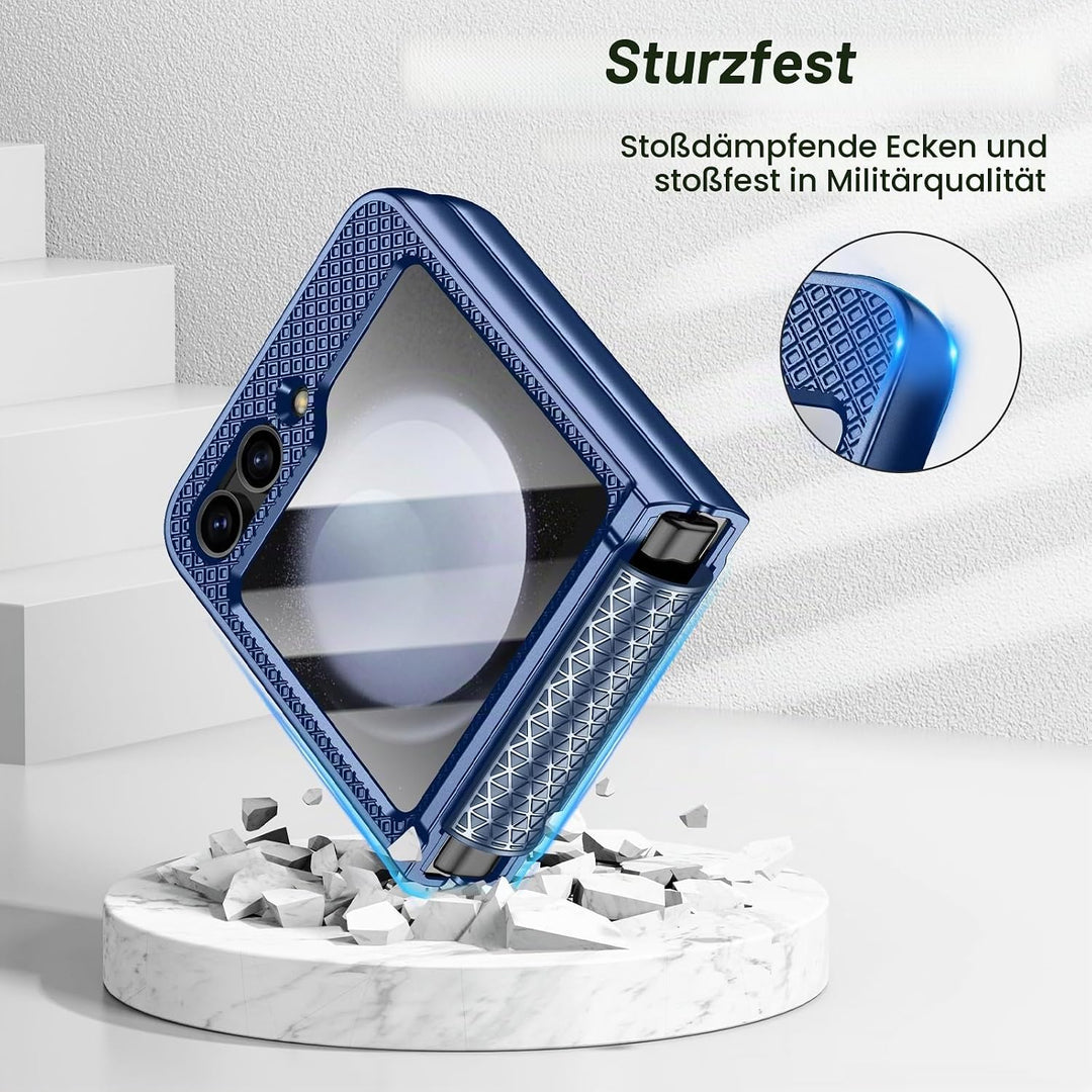 für Samsung Galaxy Z Flip 5 Hülle mit Scharnierschutz &amp; Displayschutzfolie, Rutschfester Textur, Har