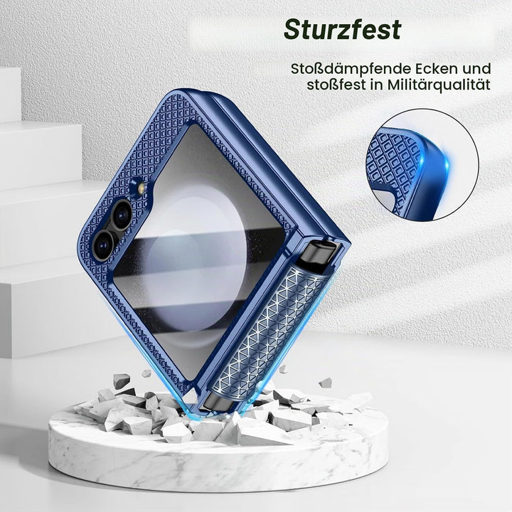 für Samsung Galaxy Z Flip 5 Hülle mit Scharnierschutz &amp; Displayschutzfolie, Rutschfester Textur, Har