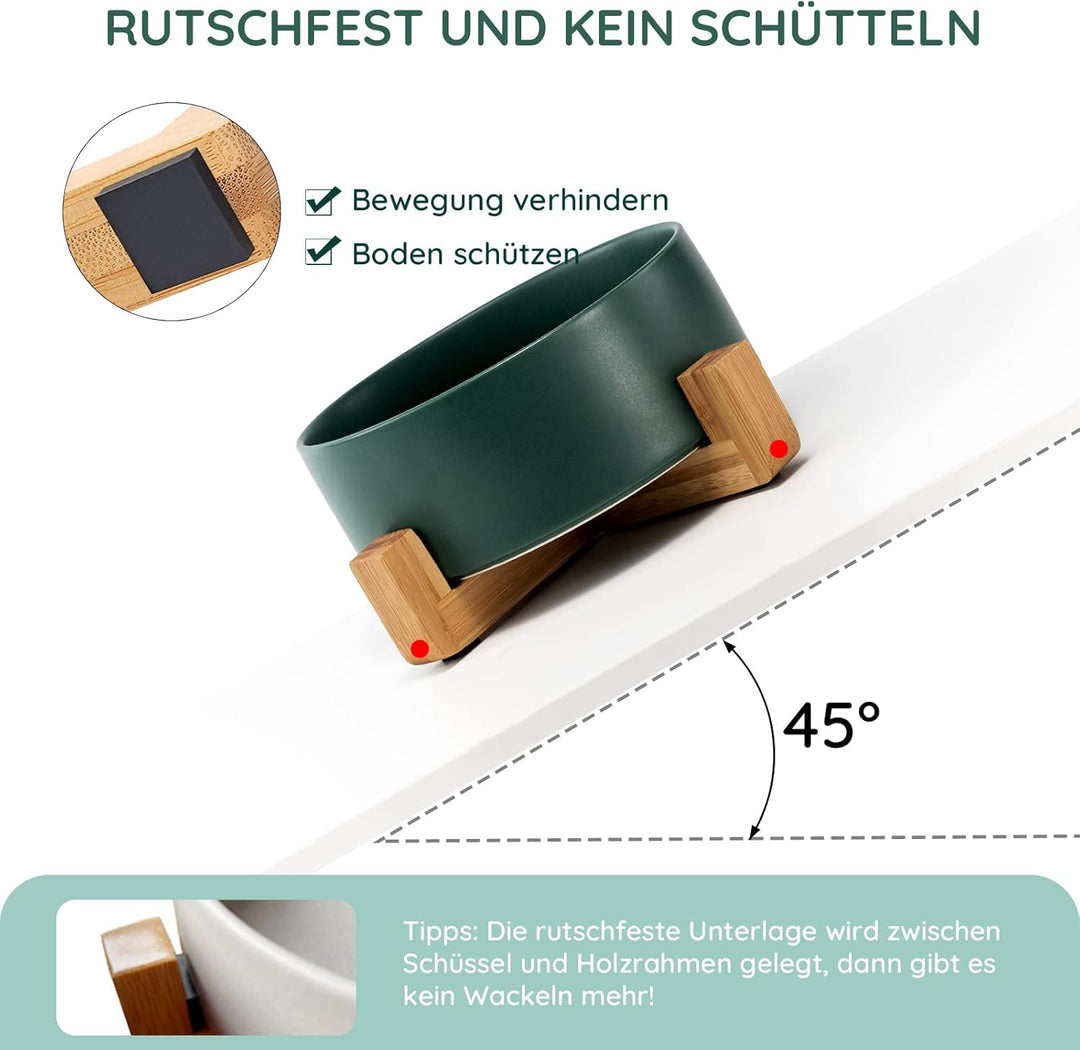 SPUNKYJUNKY Keramik Hundenapf mit Bambus Ständer für Grosse Hunde (1800ml, Grün) Grün Einzeln - 1800