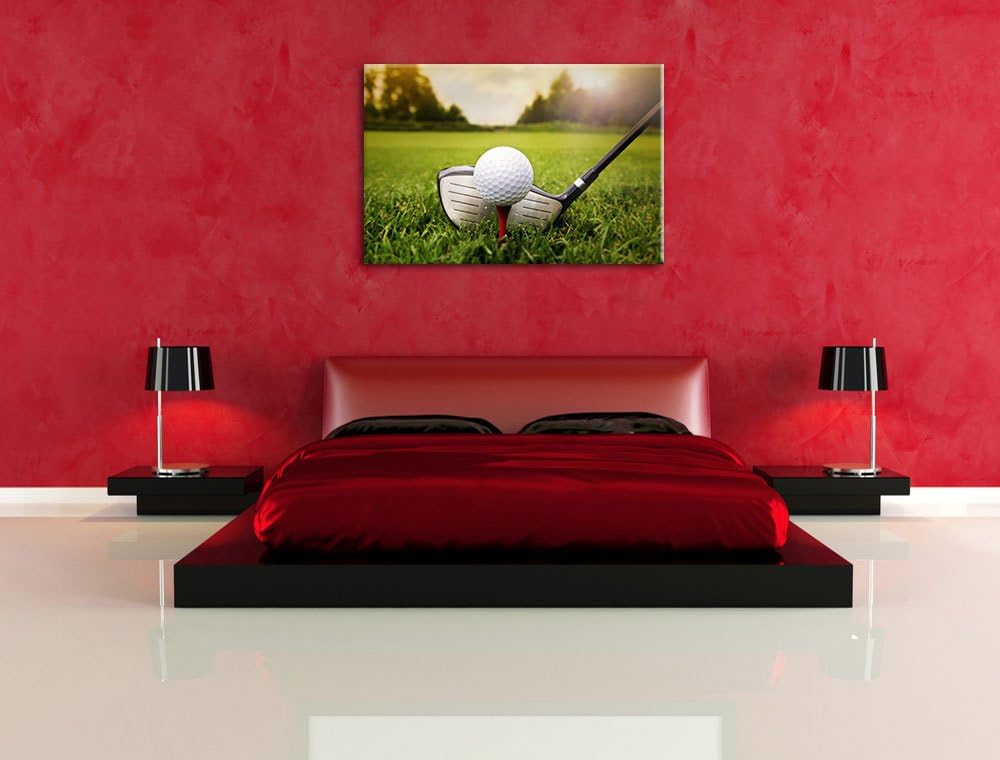 Pixxprint Golf Abschlag, Format: 100x70 auf Leinwand, XXL riesige Bilder fertig gerahmt mit Keilrahm