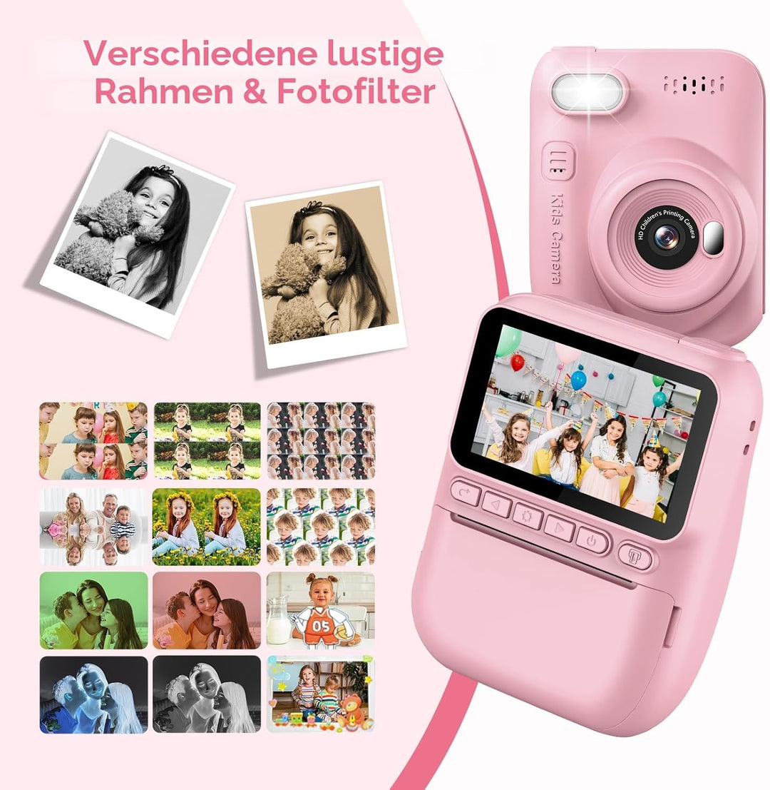 GREENKINDER Sofortbildkamera Kinder,14MP 3.0 Zoll Bildschirm Kinderkamera Sofortbildkamera mit 32G K